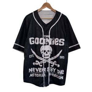 The Goodies Men’s Large Black Baseball Jersey “Never Say Die” Button Up Shirt